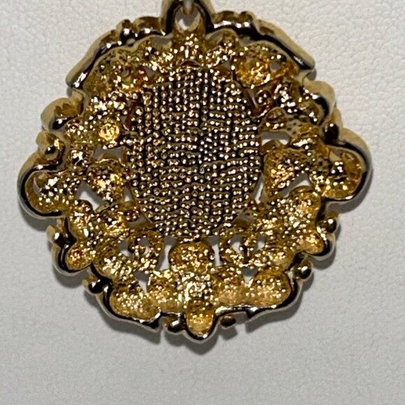 Vintage Faux Pearl Torsade Necklace With Ornate Gold-Tone Pendant & Rhinestones - Picture 9 of 14